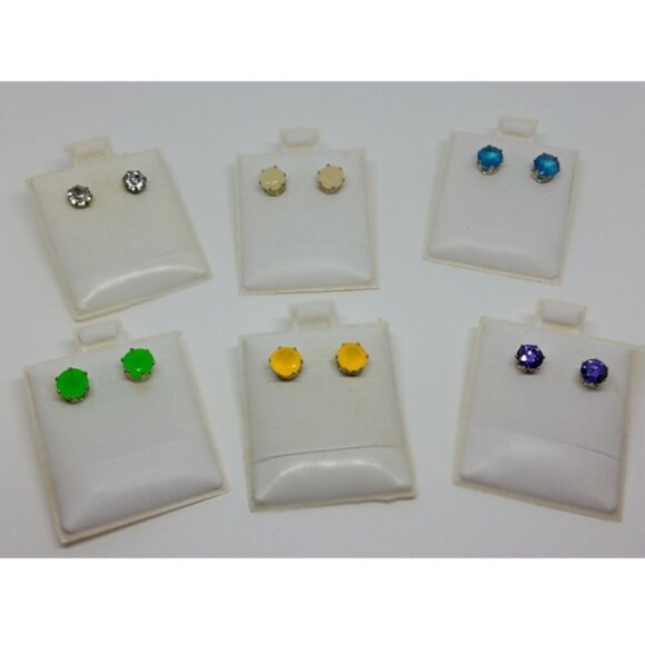 NEW old stock bundle lot 6 fun colorful stud/post rhinestone earrings trendy. - Picture 1 of 1